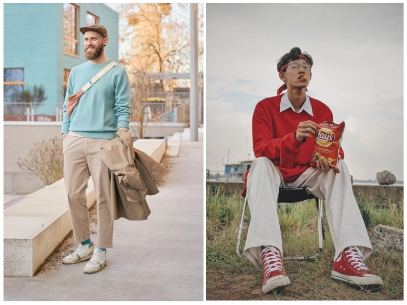 quần tây phối với áo sweater