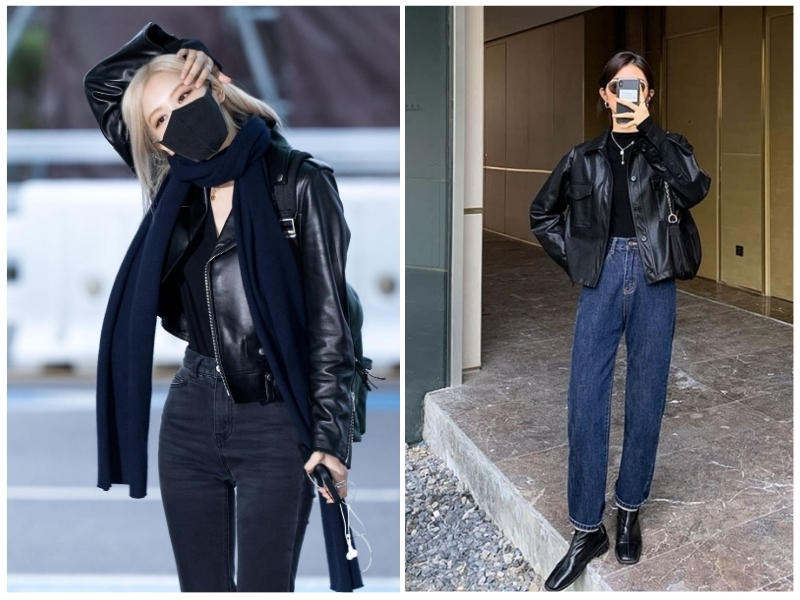 phối đồ với áo khoác da nữ