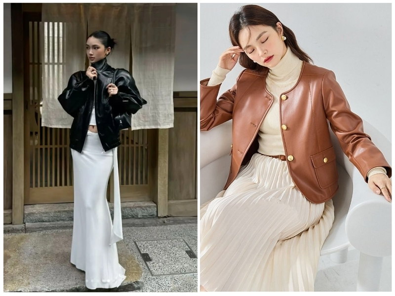 phối đồ với áo khoác da nữ