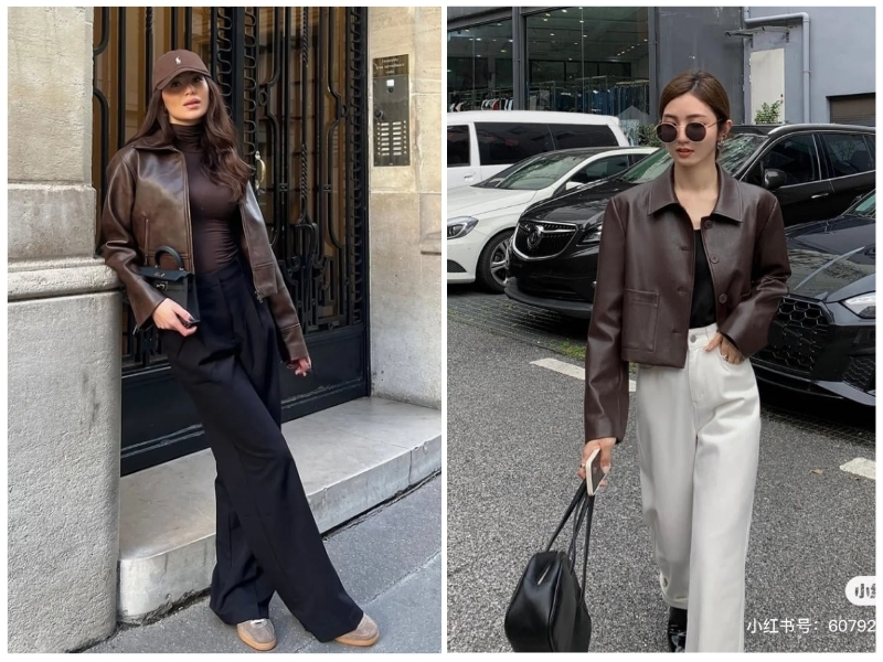 phối đồ với áo khoác da nữ