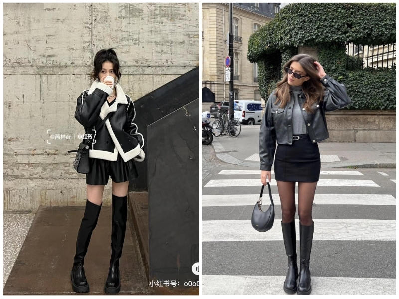 phối đồ với áo khoác da nữ