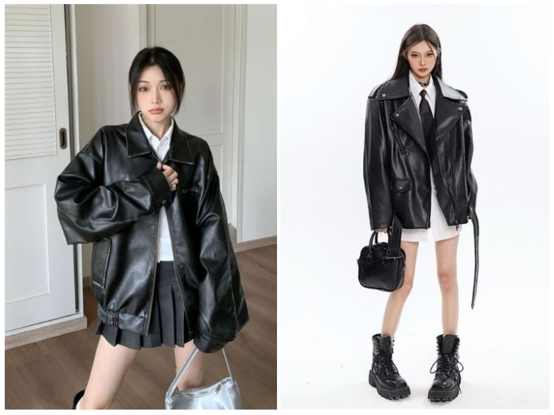 phối đồ với áo khoác da nữ