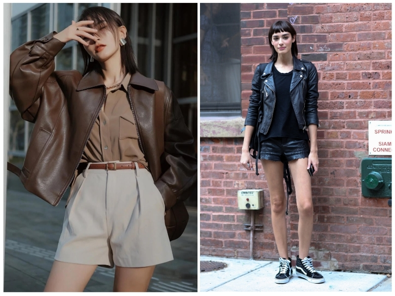 phối đồ với áo khoác da nữ