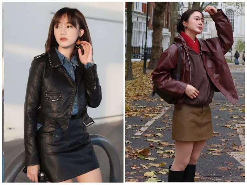 cách mix đồ với áo khoác da nữ