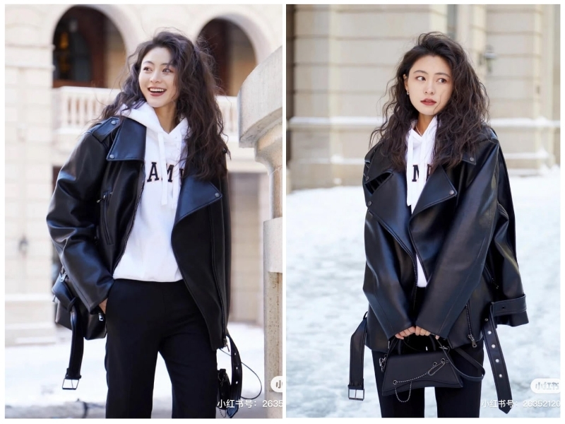 phối đồ với áo khoác da nữ