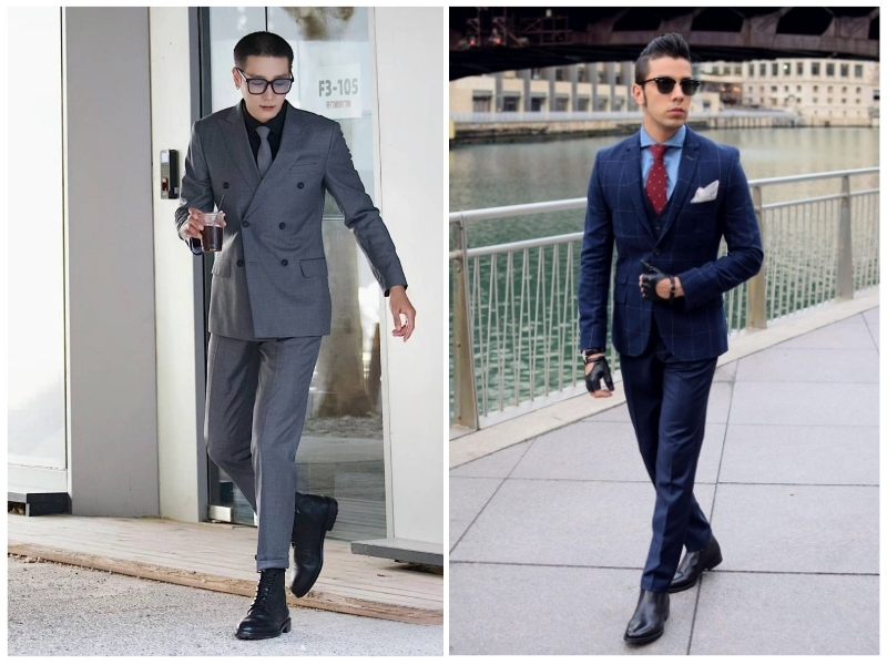 chelsea boot phối đồ vest