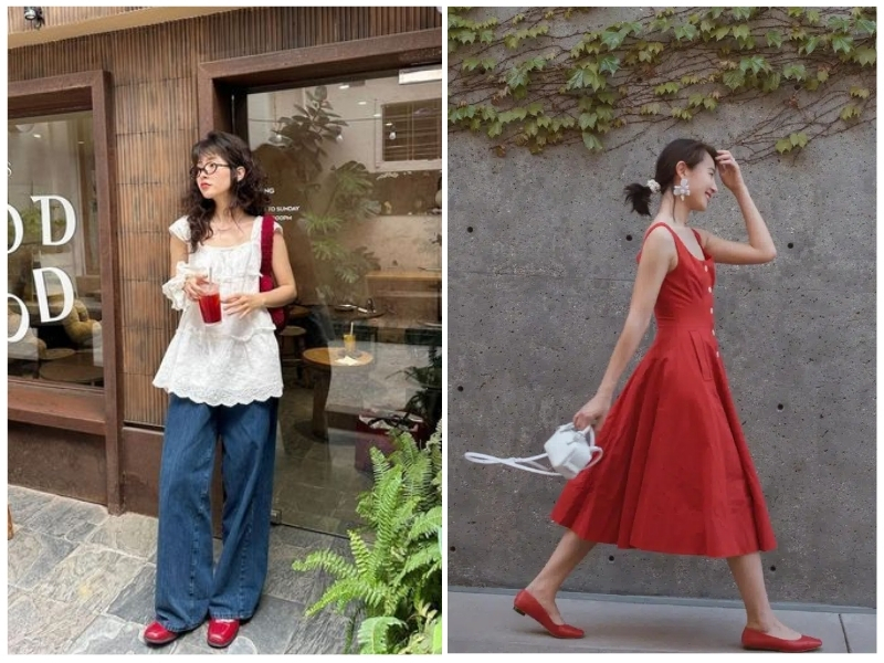 phối đồ với giày búp bê