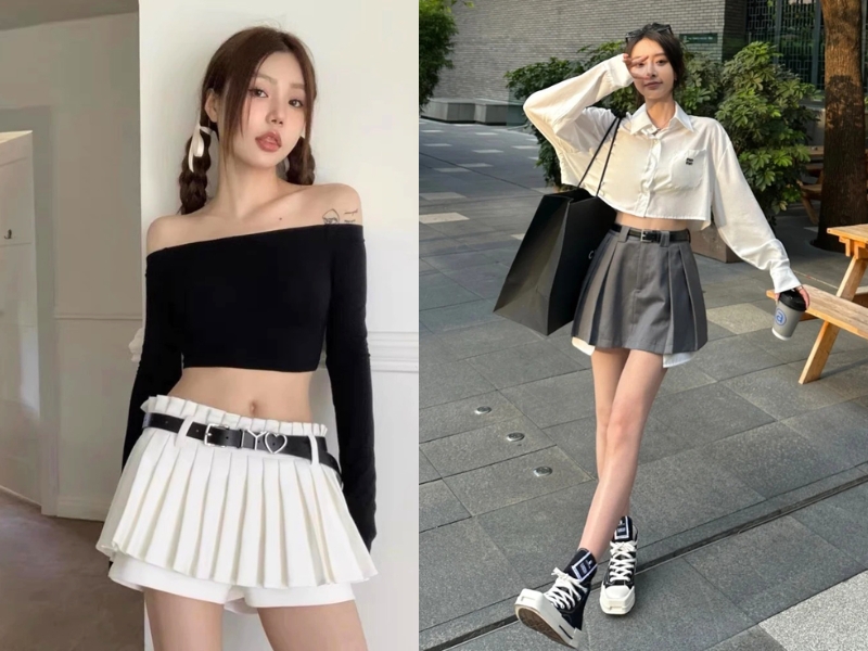 chân váy tennis phối với áo gì