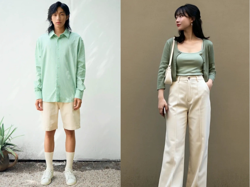 Phối đồ với áo xanh lá