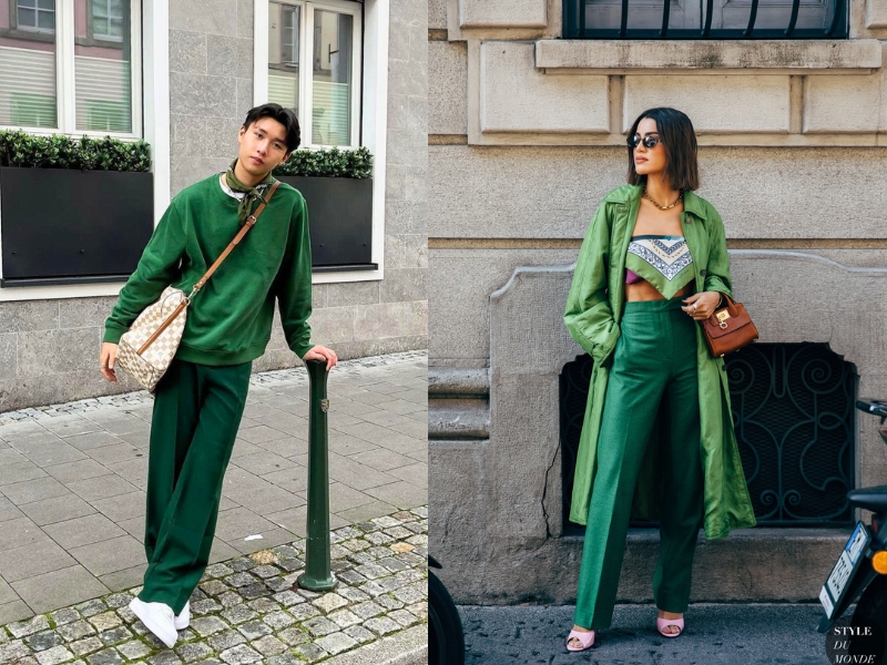 phối đồ với áo xanh lá
