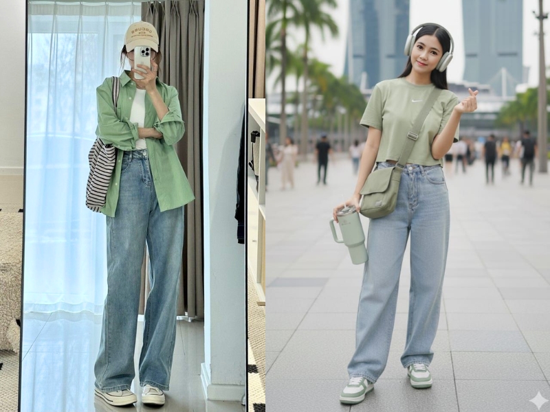 Áo xanh lá kết hợp quần màu gì