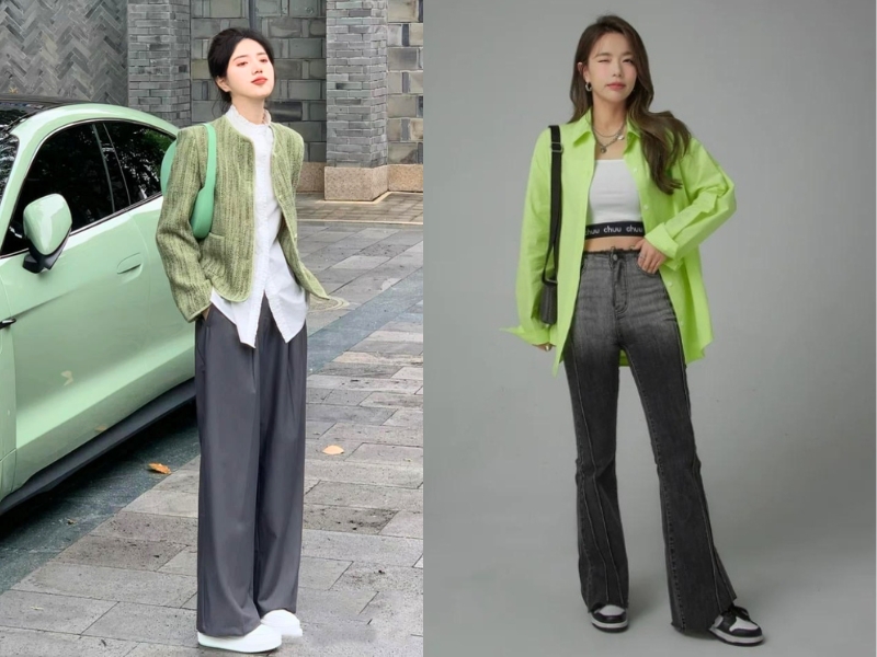 áo xanh lá mặc với quần màu gì