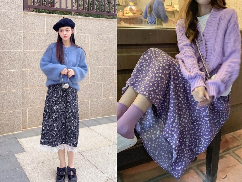 chân váy hoa mặc với áo gì