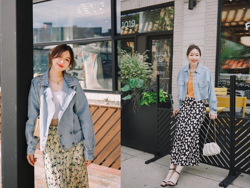 chân váy hoa mặc với áo gì