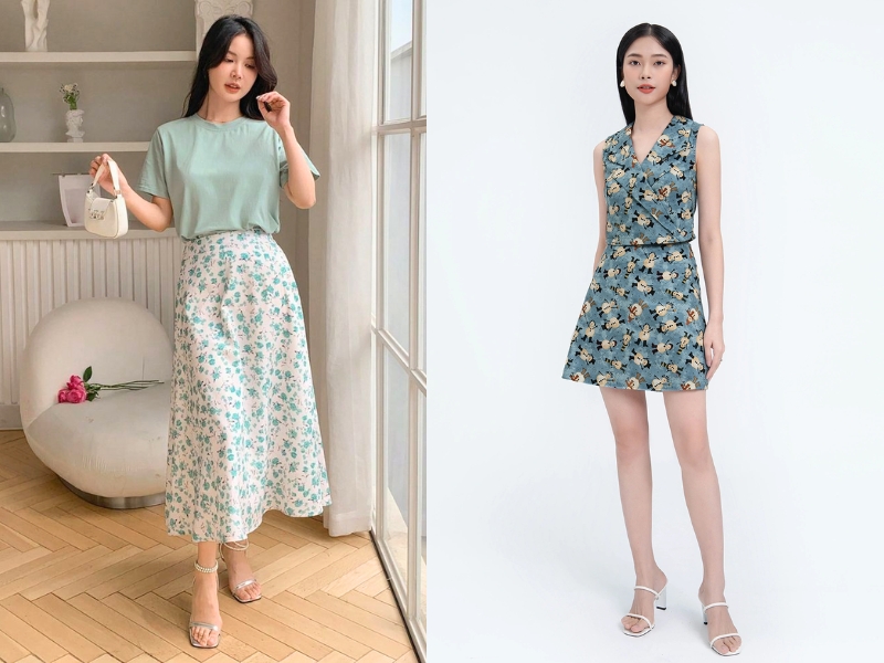 chân váy hoa kết hợp với áo gì