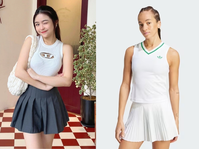 chân váy tennis phối với áo gì
