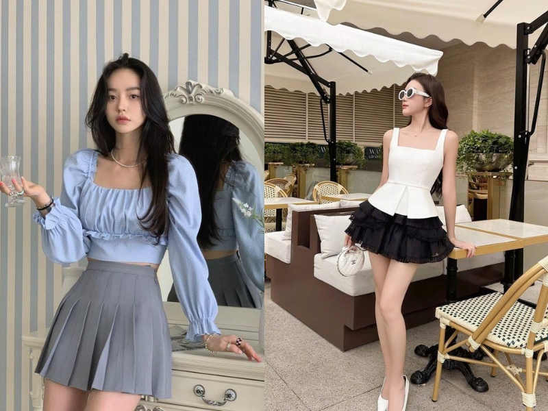 chân váy tennis nâu phối với áo gì