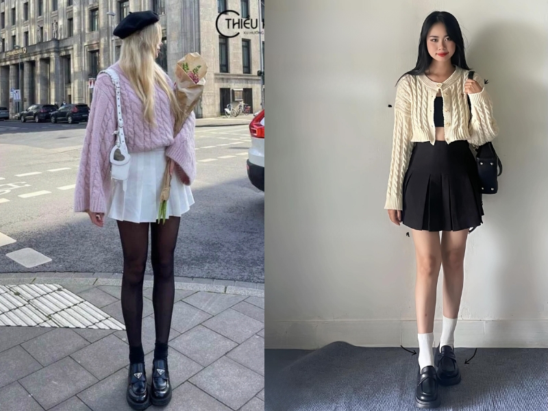chân váy tennis đen phối với áo gì