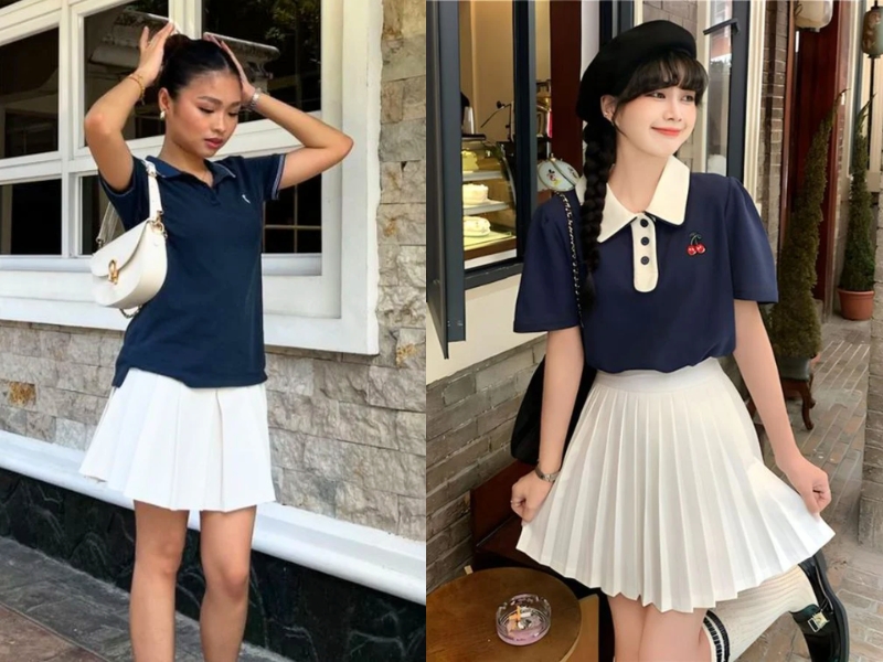chân váy tennis phối với áo gì