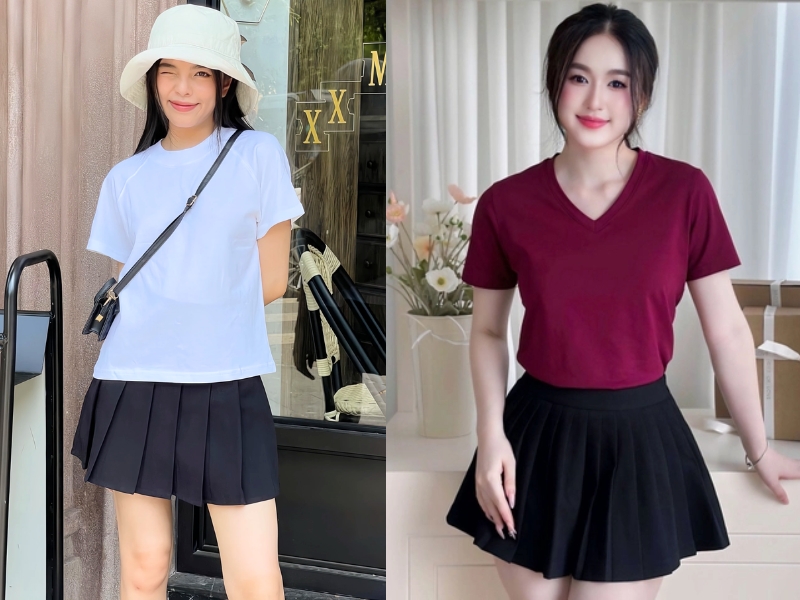 chân váy tennis phối với áo gì