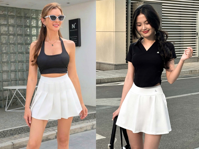 outfit chân váy tennis