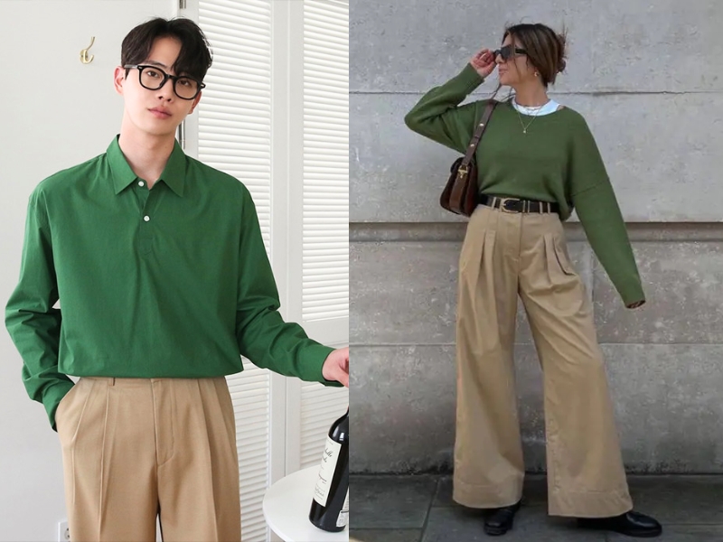 áo xanh lá kết hợp quần màu gì