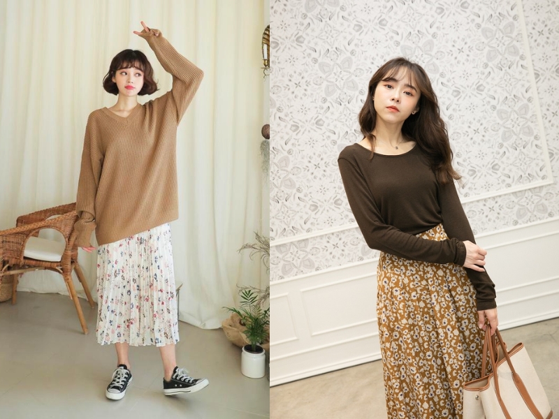 mix chân váy hoa vintage