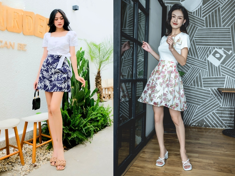 chân váy hoa kết hợp với áo gì