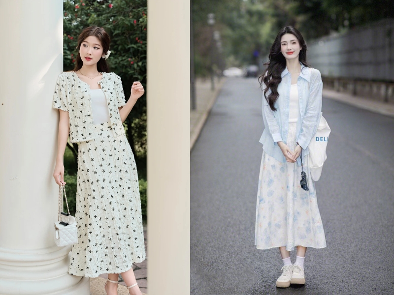 phối đồ với chân váy hoa