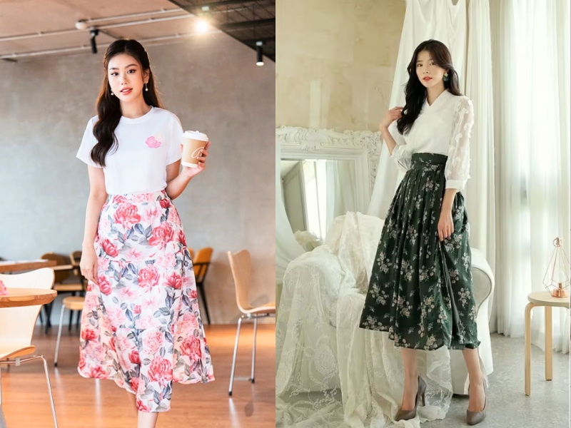 mix chân váy hoa vintage