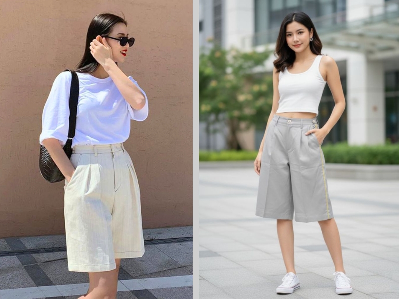 phối đồ với quần short nữ ngang gối