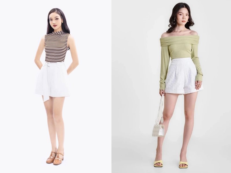 quần short trắng nữ mặc với áo gì