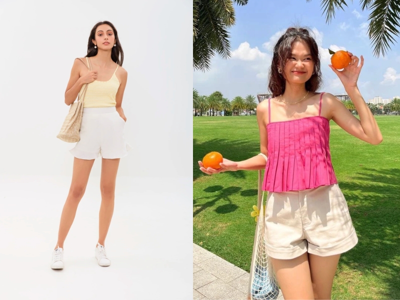 phối đồ với quần short trắng nữ