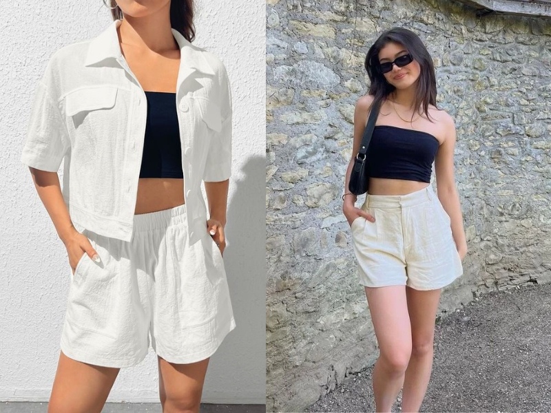 quần short trắng nữ mặc với áo gì
