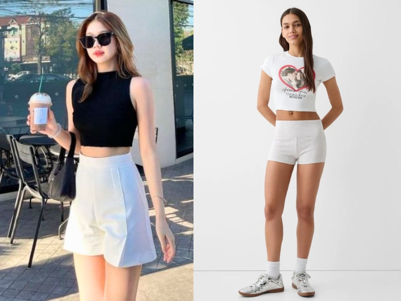 quần short trắng nữ mặc với áo gì