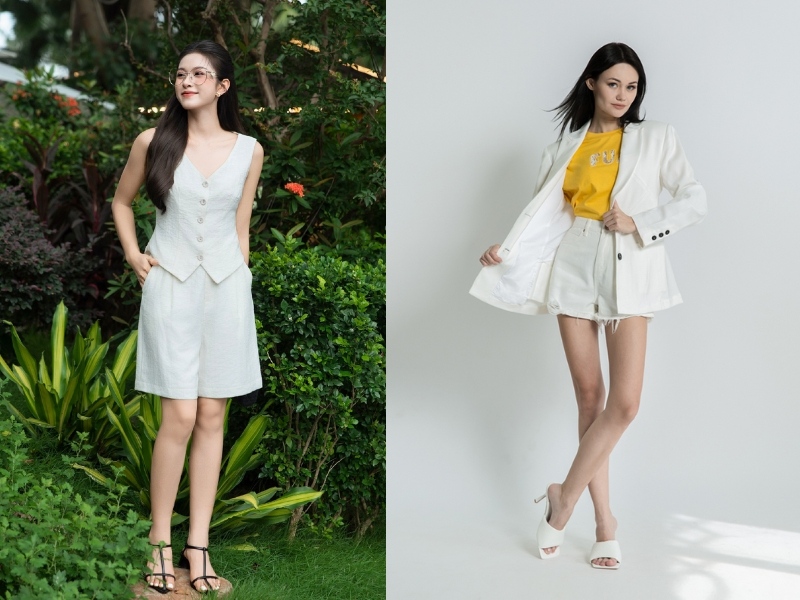 phối đồ với quần short trắng nữ