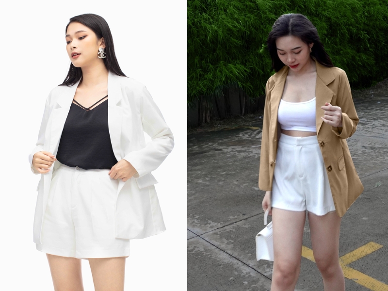 phối đồ với quần short trắng nữ