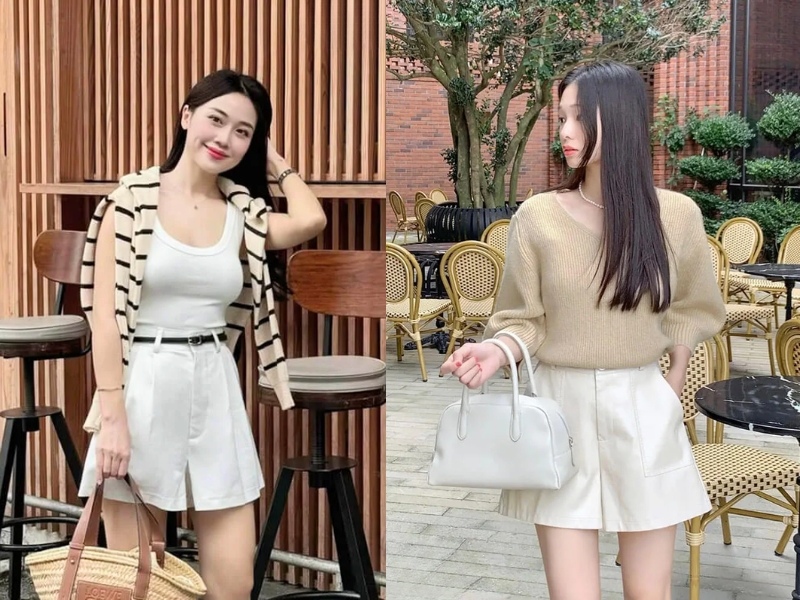 quần short trắng nữ mặc với áo gì