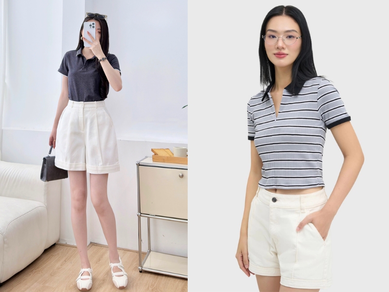 phối đồ với quần short trắng nữ