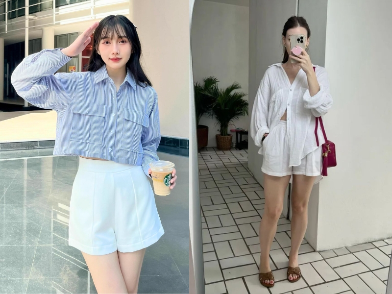 quần short trắng nữ mặc với áo gì