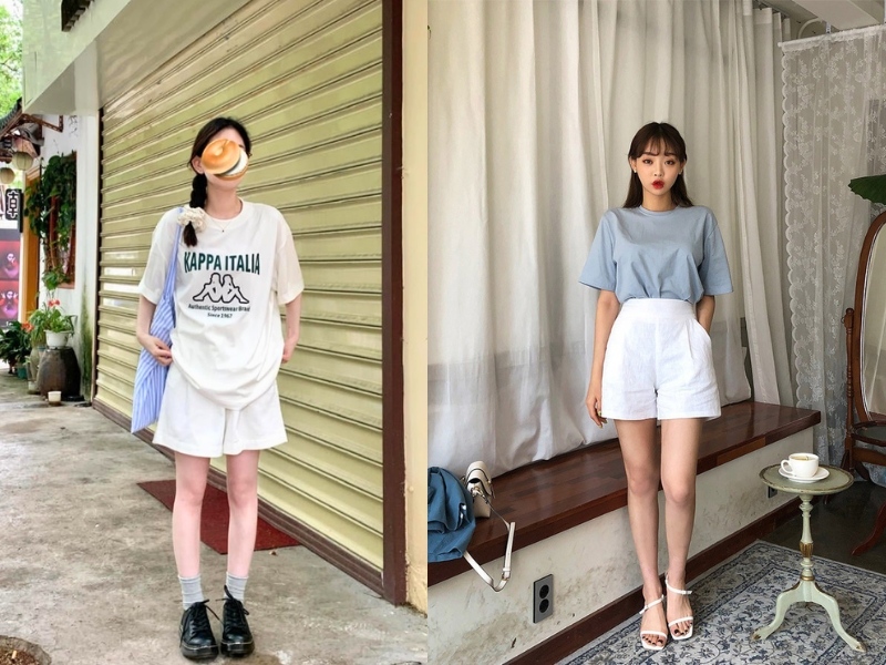 phối đồ với quần short trắng nữ