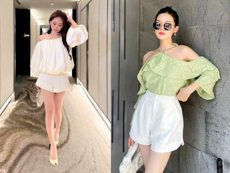 phối đồ với quần short trắng nữ