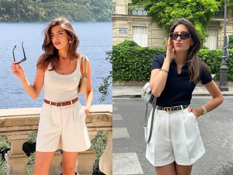 quần short trắng nữ mặc với áo gì