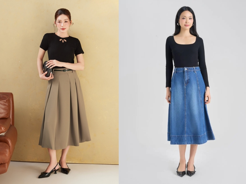 phối đồ với áo thun đen nữ