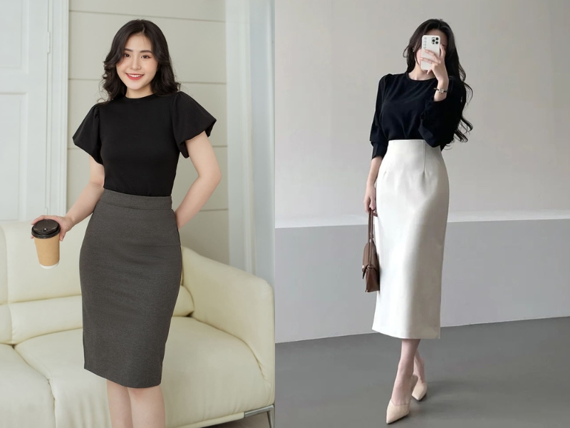 phối đồ với áo thun đen nữ