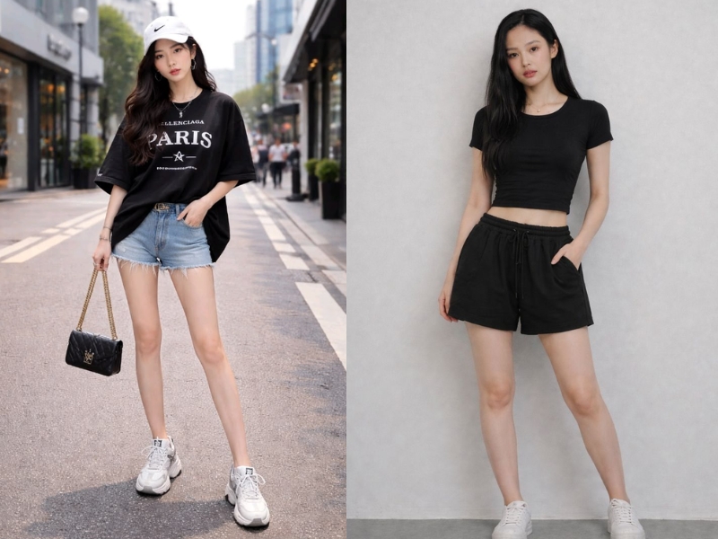 áo phông đen nữ mặc với quần gì