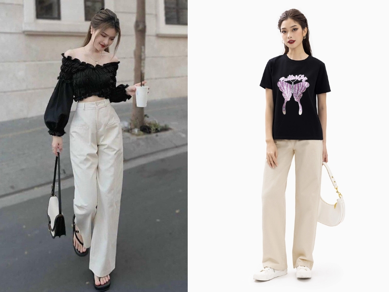 áo thun đen mặc với quần màu gì nữ
