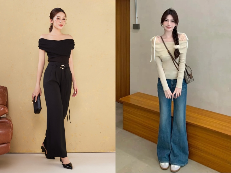 áo trễ vai mặc với gì
