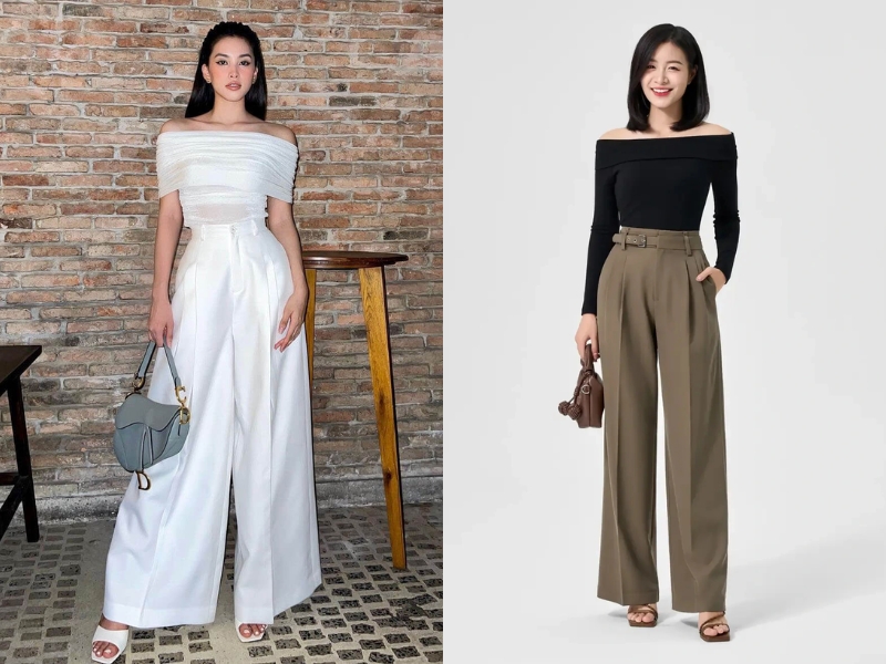 áo trễ vai mặc với gì