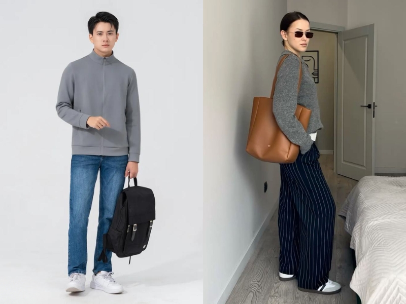 phối đồ với áo xám nam